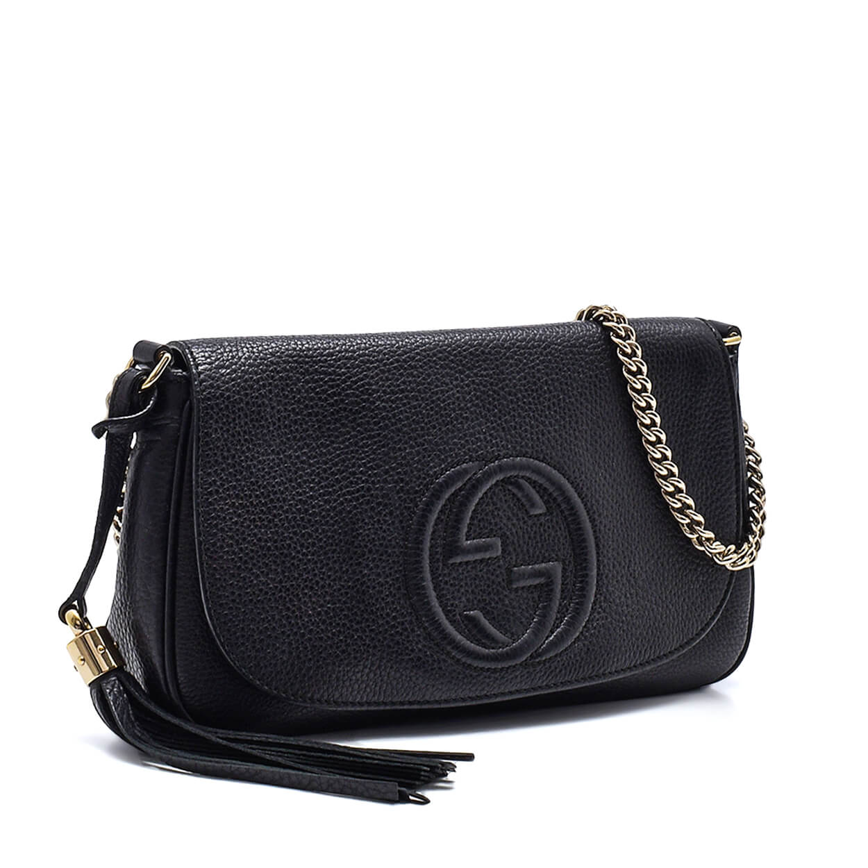 Gucci Black Grained Leather Soho Long Flap Crossbody Bag